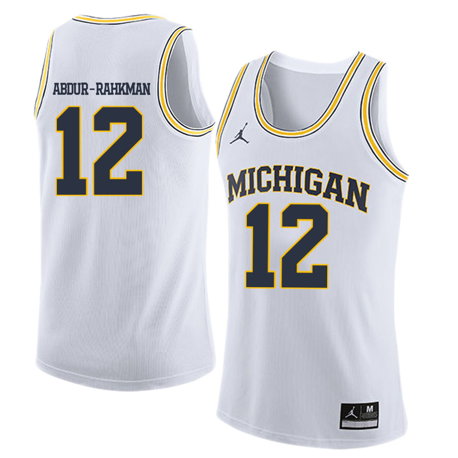 Men Jordan University of Michigan Basketball White #12 Abdur-Rahkman Customized NCAA Jerseys->customized ncaa jersey->Custom Jersey